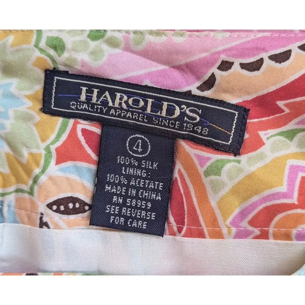 Harold's Silk Straight Skirt 4 Pink Peach Pastel Paisley Floral Graphic Retro